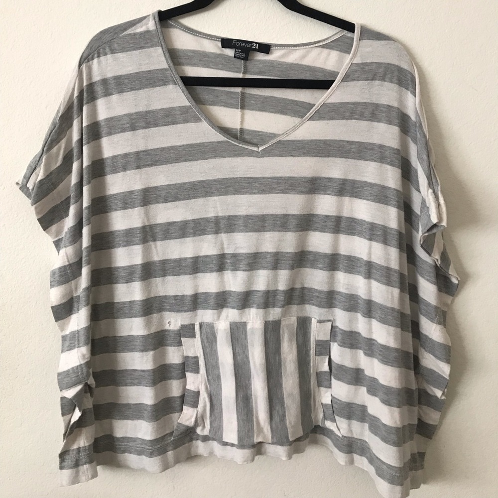 White and Grey Striped Top